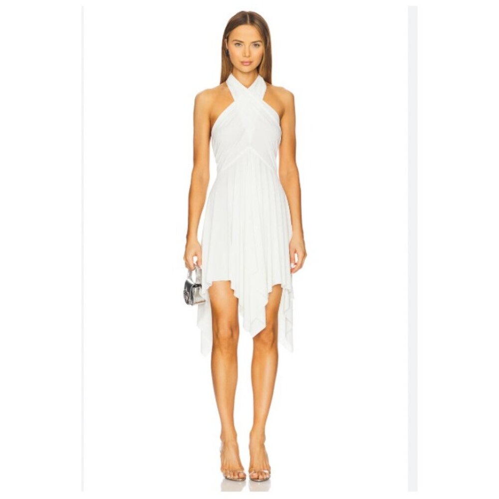 Norma Kamali Convertible Dress Womens XL Cream Draped Handkerchief Hem